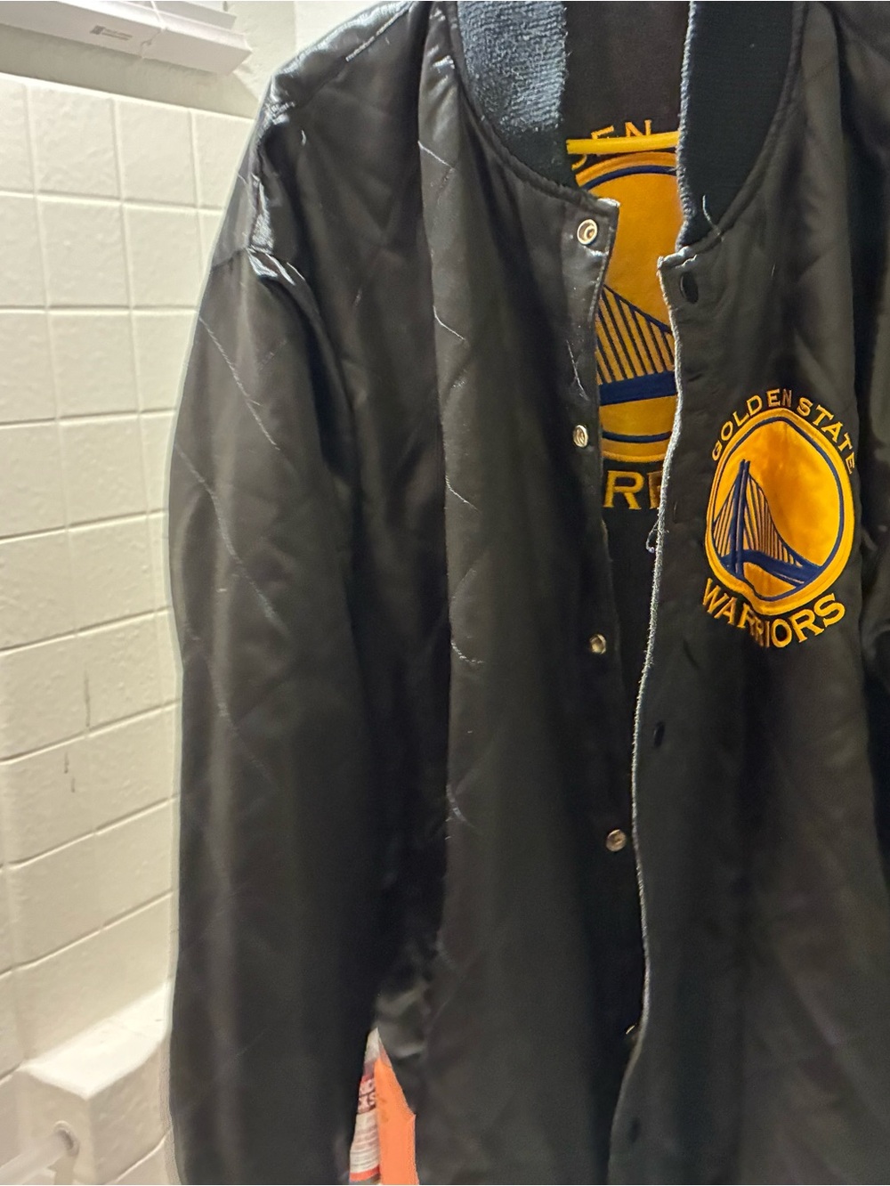 Golden State Warriors Black Satin Bomber Jacket